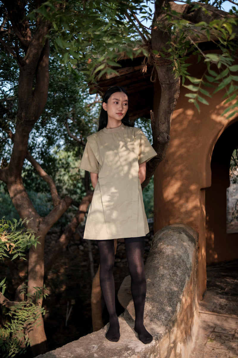 Rory Rib Dress-Khaki cotton by The Terra Tribe for women in Singapore