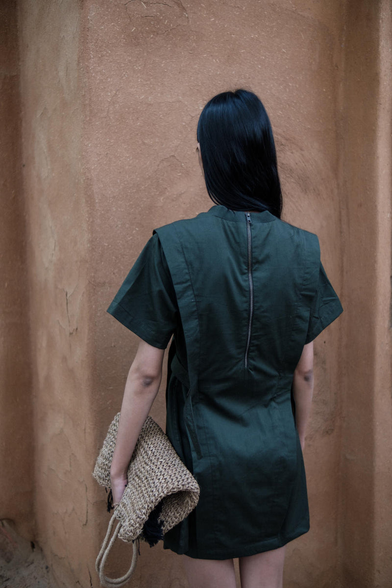 Rory Rib Dress-Deep Green cotton by The Terra Tribe in green color for women in Singapore