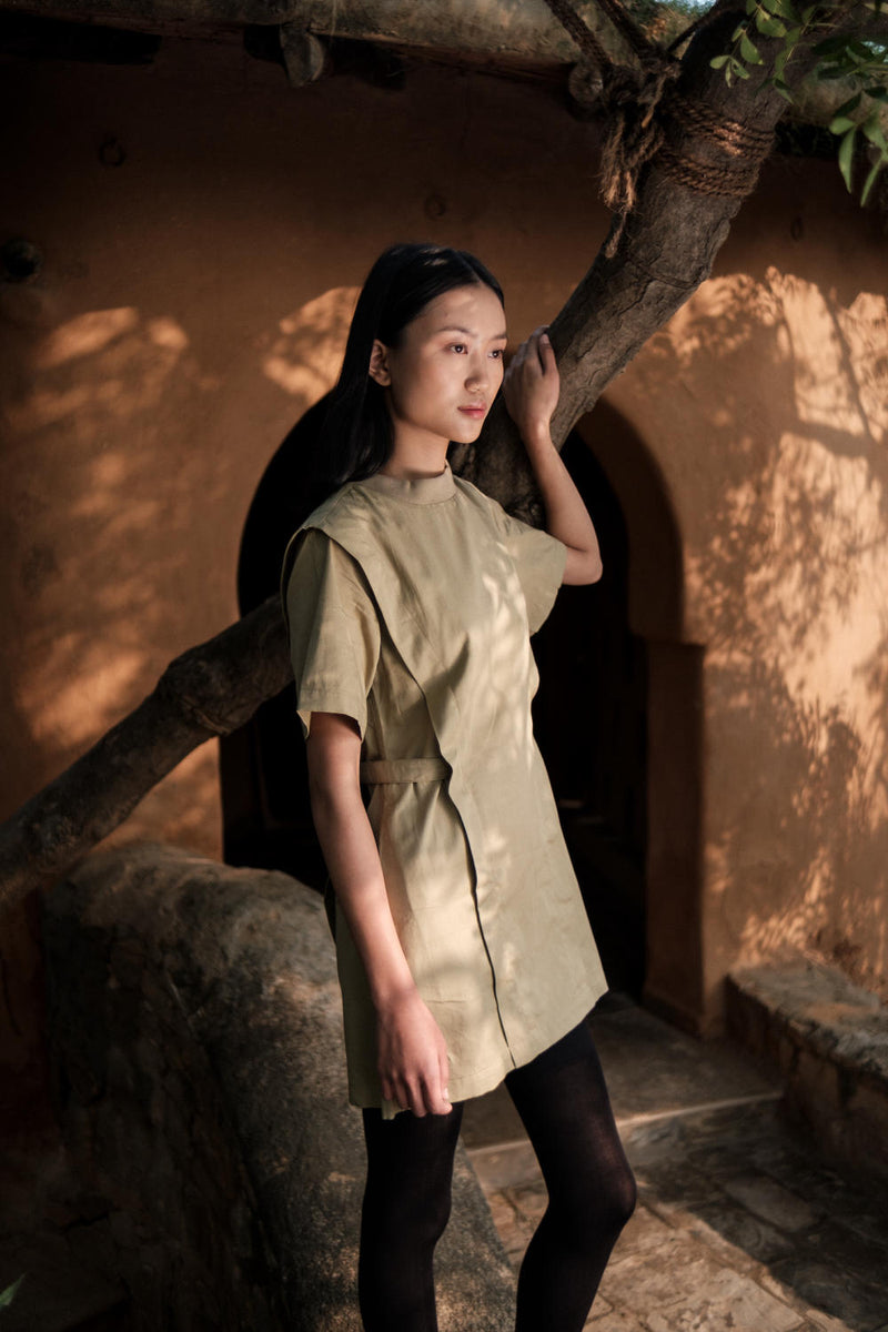 Rory Rib Dress-Khaki cotton by The Terra Tribe for women in Singapore