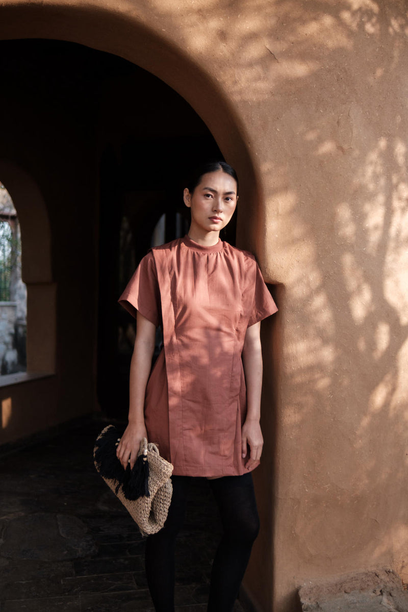Rory Rib Dress-Copper cotton by The Terra Tribe for women in Singapore