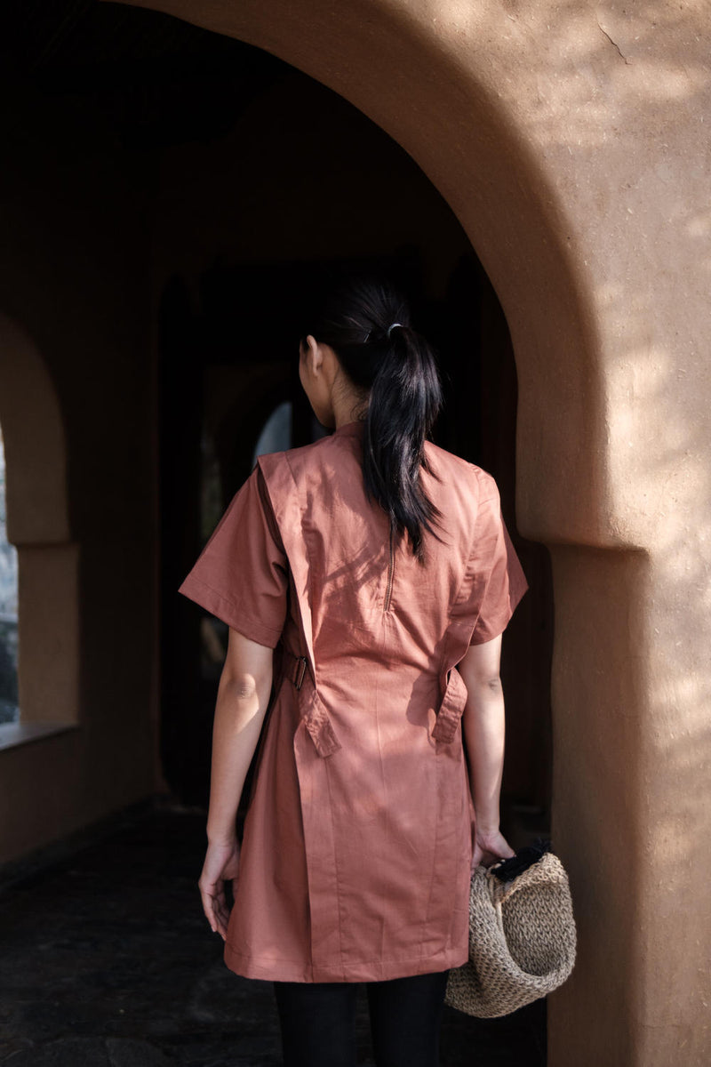 Rory Rib Dress-Copper cotton by The Terra Tribe for women in Singapore