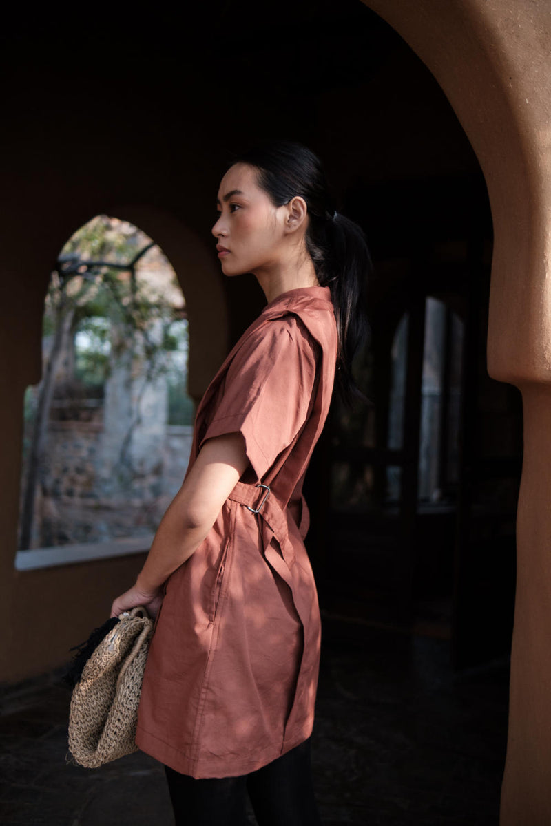 Rory Rib Dress-Copper cotton by The Terra Tribe for women in Singapore