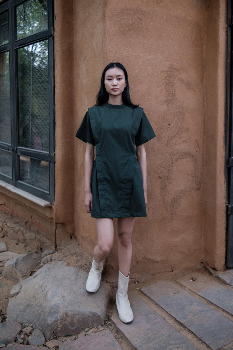 Rory Rib Dress-Deep Green cotton by The Terra Tribe in green color for women in Singapore