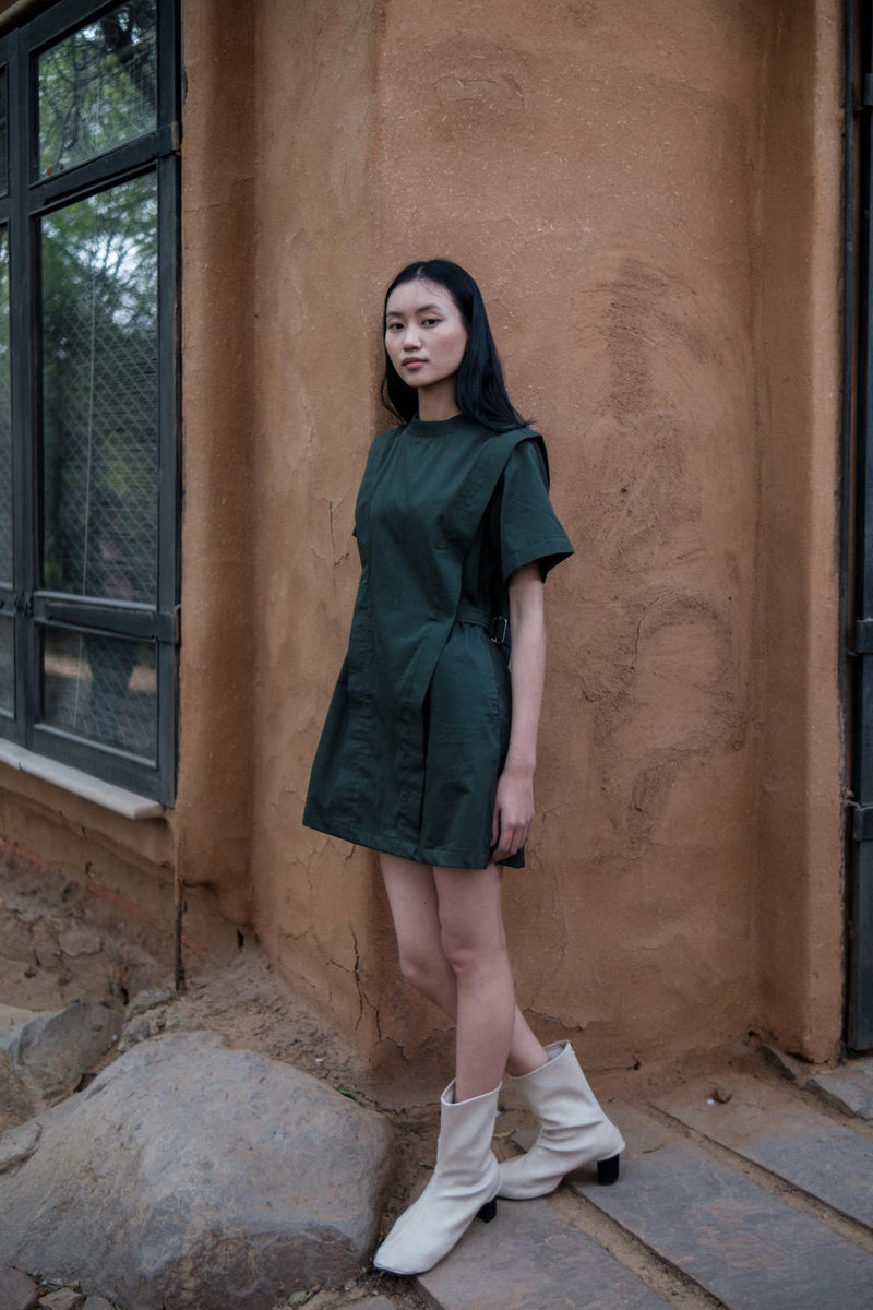 Rory Rib Dress-Deep Green cotton by The Terra Tribe in green color for women in Singapore