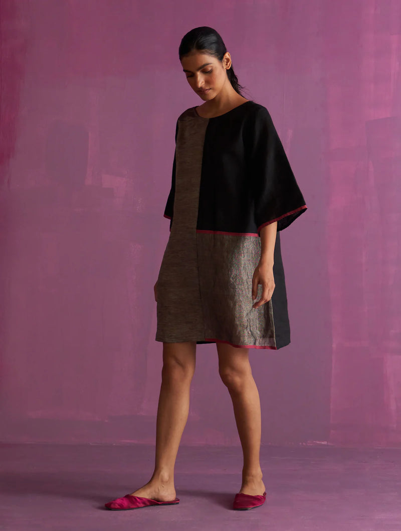 Ahana Metallic Linen Dress linen by Manan in black color for women in Singapore