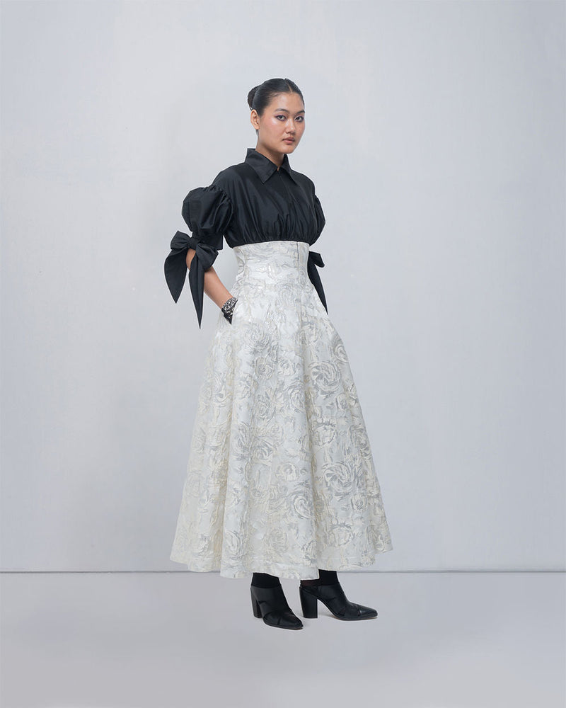 Ceren Dress viscose by Leh Studios in black, ivory for women in Singapore