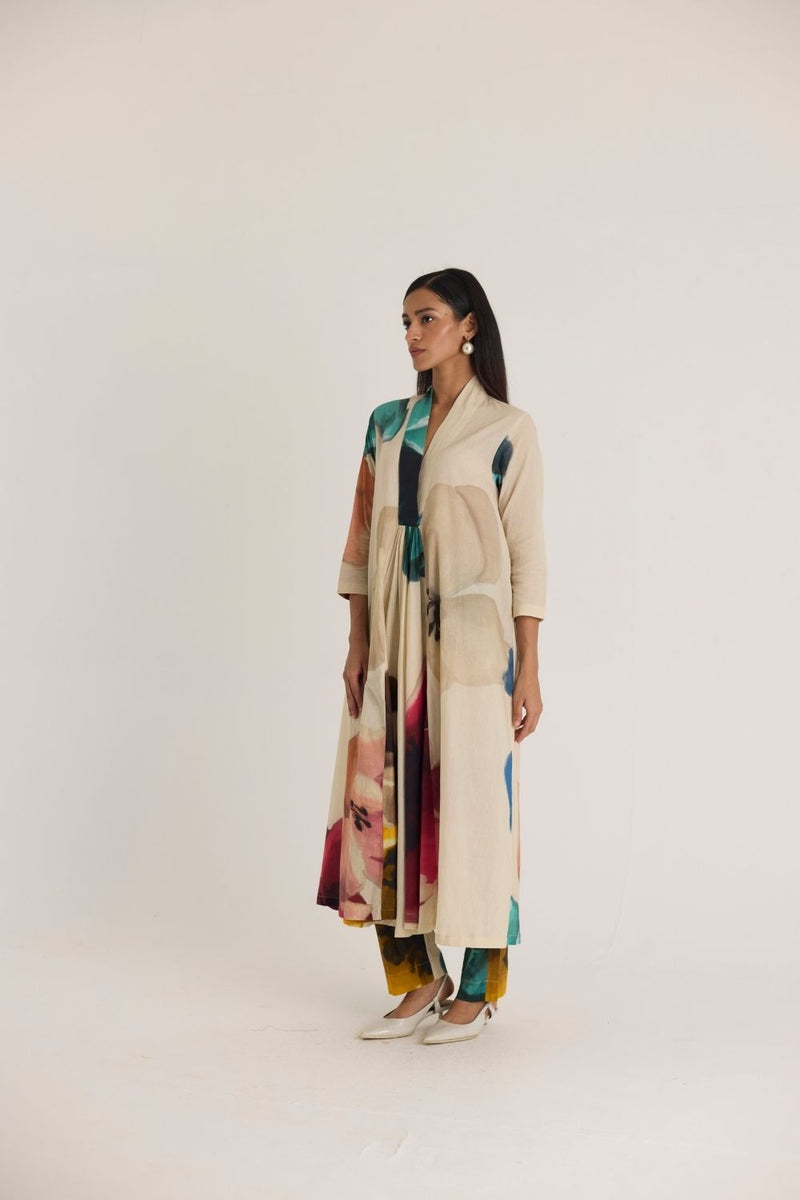 LILA LONG V NECK KURTA cotton by Yam in white color for women in Singapore