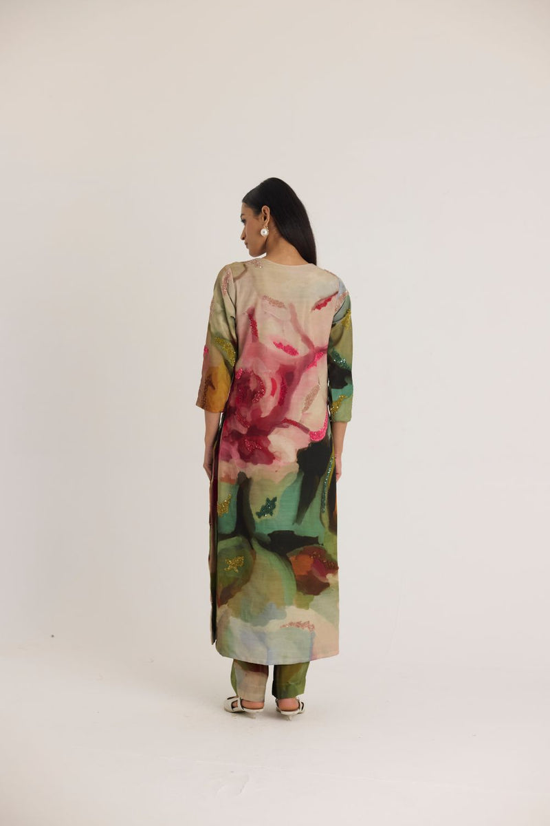 TILLY EMROIDERED LONG V NECK KURTA SET mul by Yam in multi color for women in Singapore