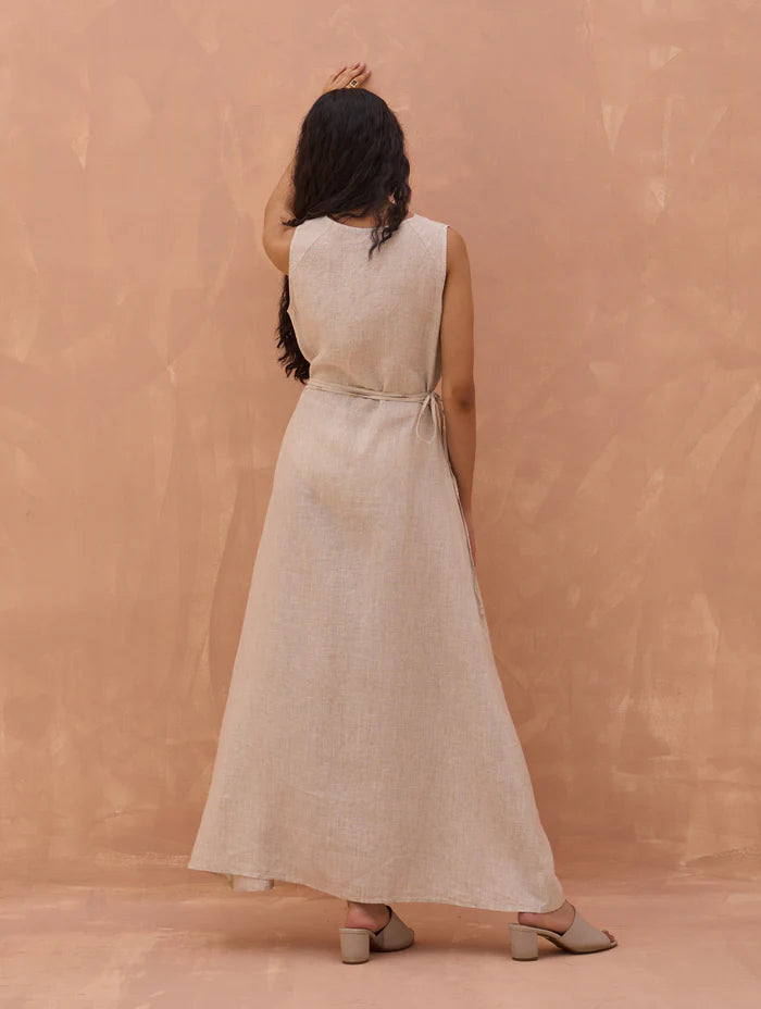 Maya Linen Dress with Jacket-Off White linen by Manan in white color for women in Singapore