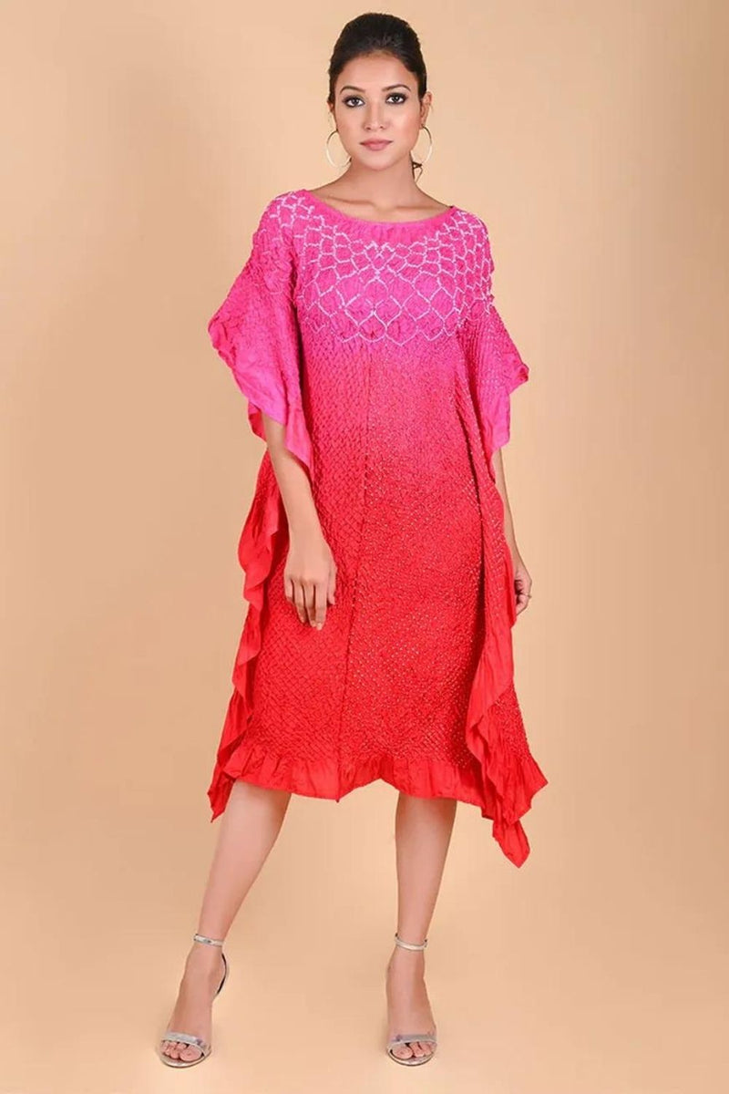 SUNFLOWER KAFTAN-PINK RED SHADED silk by Dyelogue in multi color for women in Singapore