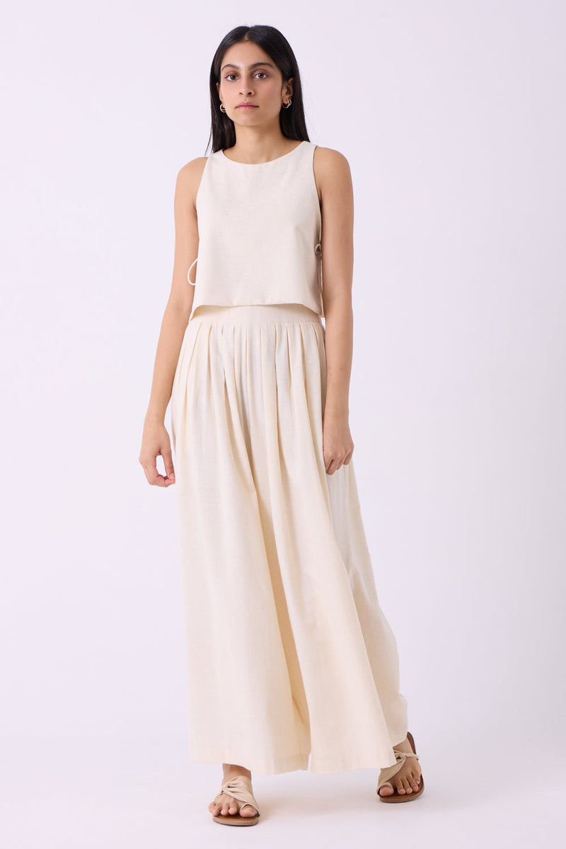 Takumi Off White Handwoven Pleated Pants handspun & handwoven cotton pant/trouser by The Summer House in off white for women in Singapore