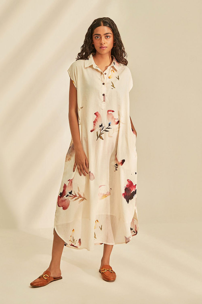 Blossom Dress cotton by Khara Kapas in white for women in Singapore
