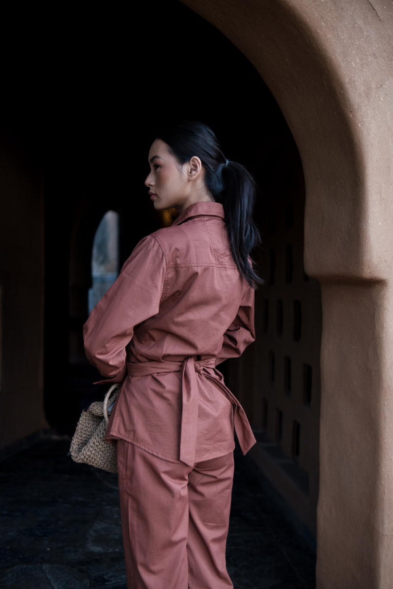 Nara Front knot Shirt-Copper cotton by The Terra Tribe for women in Singapore