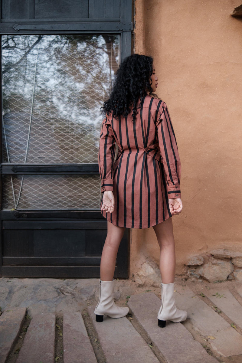 Seattle Wrap Shirt Dress-Copper Stripes cotton by The Terra Tribe for women in Singapore