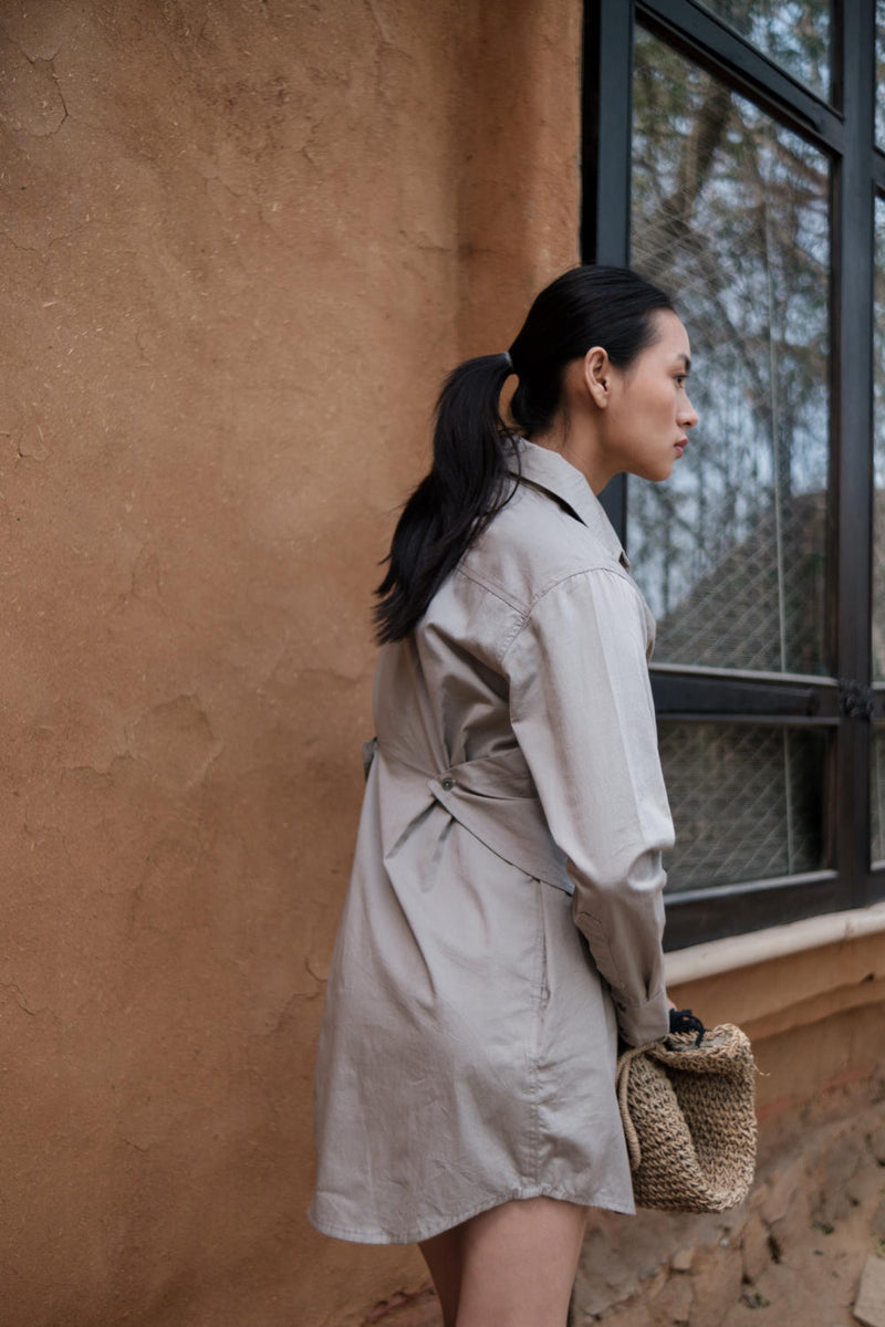 Seattle Wrap Shirt Dress-Grey cotton by The Terra Tribe in grey color for women in Singapore