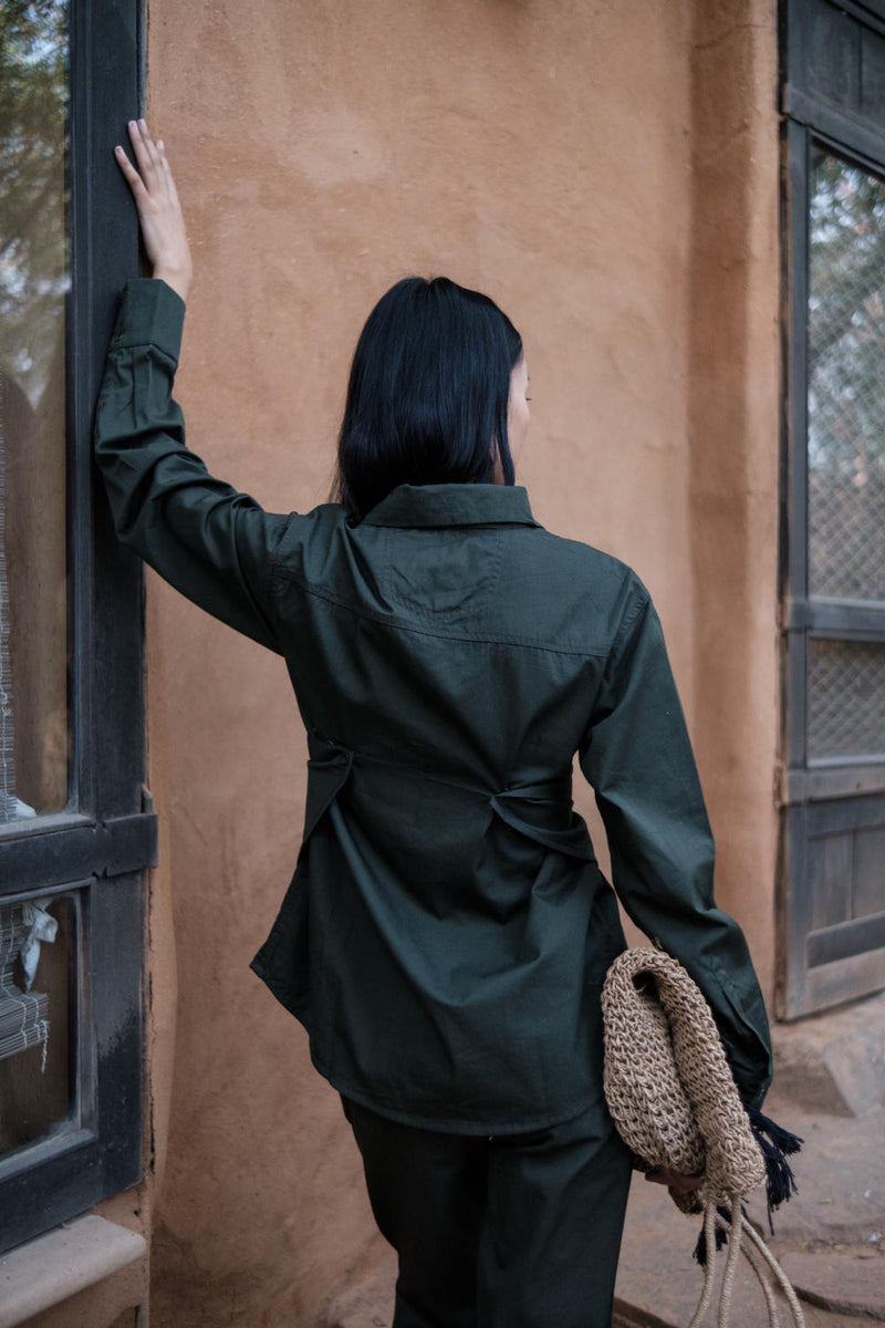 Seattle Wrap Shirt-Deep Green cotton by The Terra Tribe in green color for women in Singapore