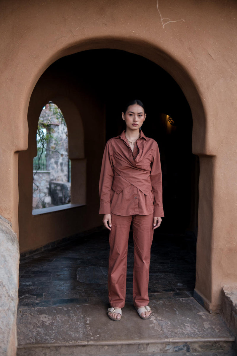 Seattle Wrap Shirt-Copper cotton by The Terra Tribe for women in Singapore