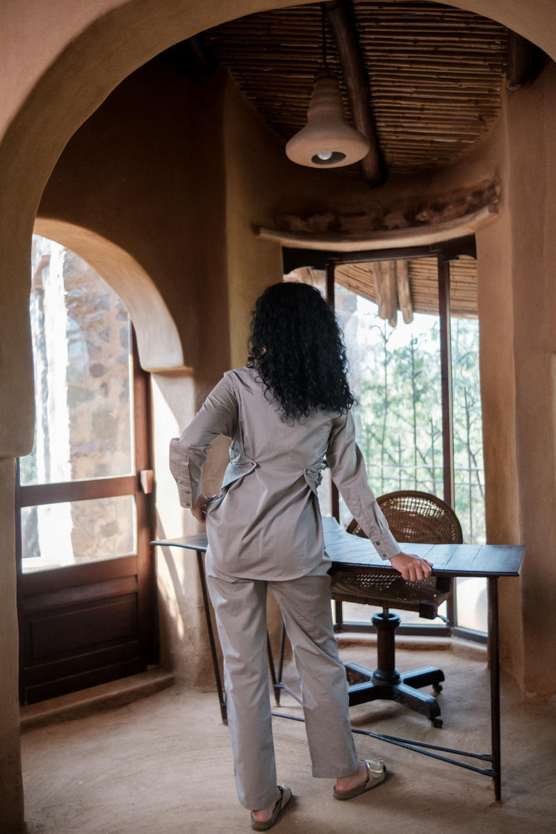 Seattle Wrap Shirt-Grey cotton by The Terra Tribe in grey color for women in Singapore