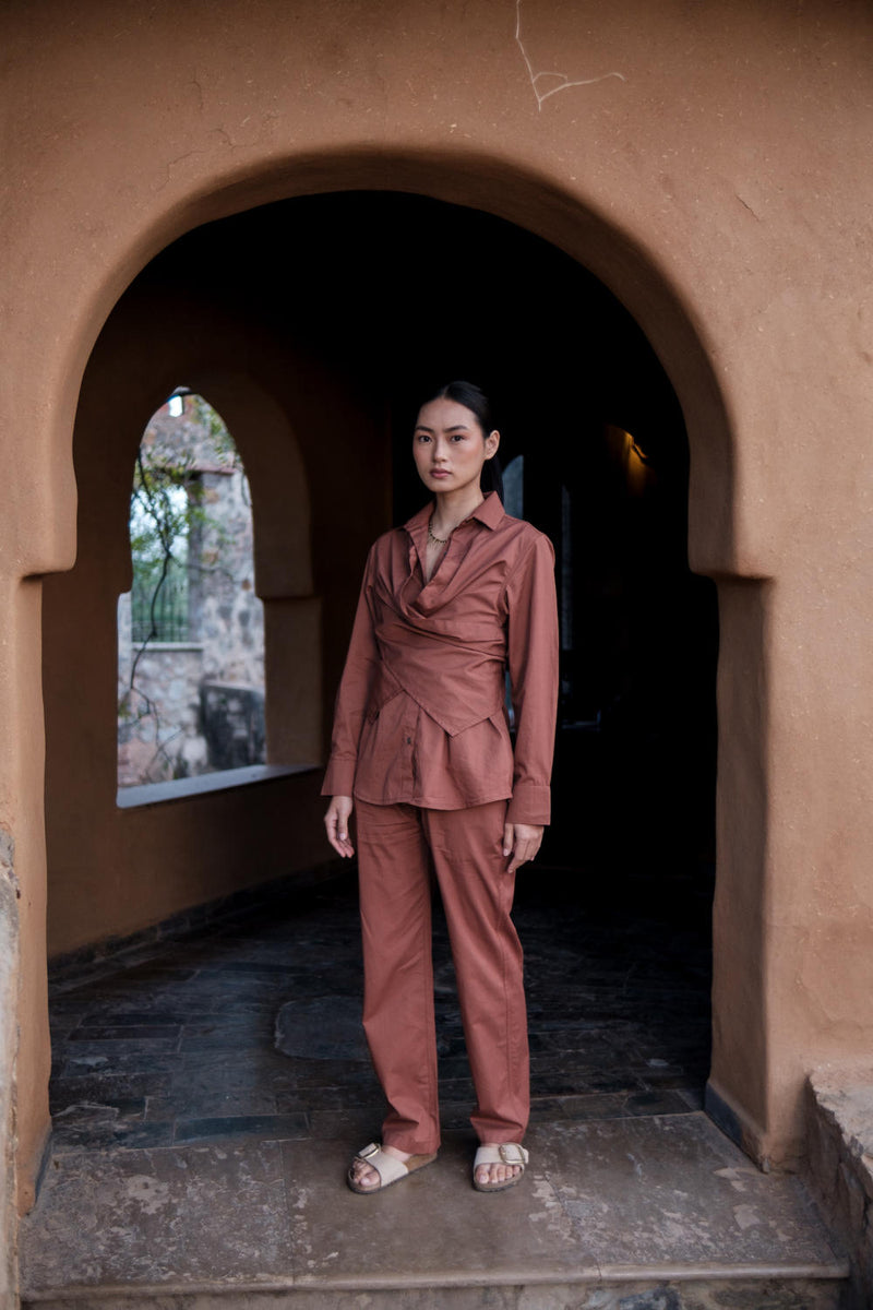 Seattle Wrap Shirt-Copper cotton by The Terra Tribe for women in Singapore