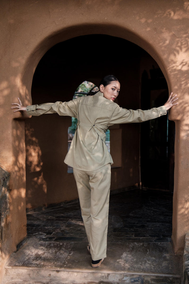 Seattle Wrap Shirt-Khaki cotton by The Terra Tribe for women in Singapore