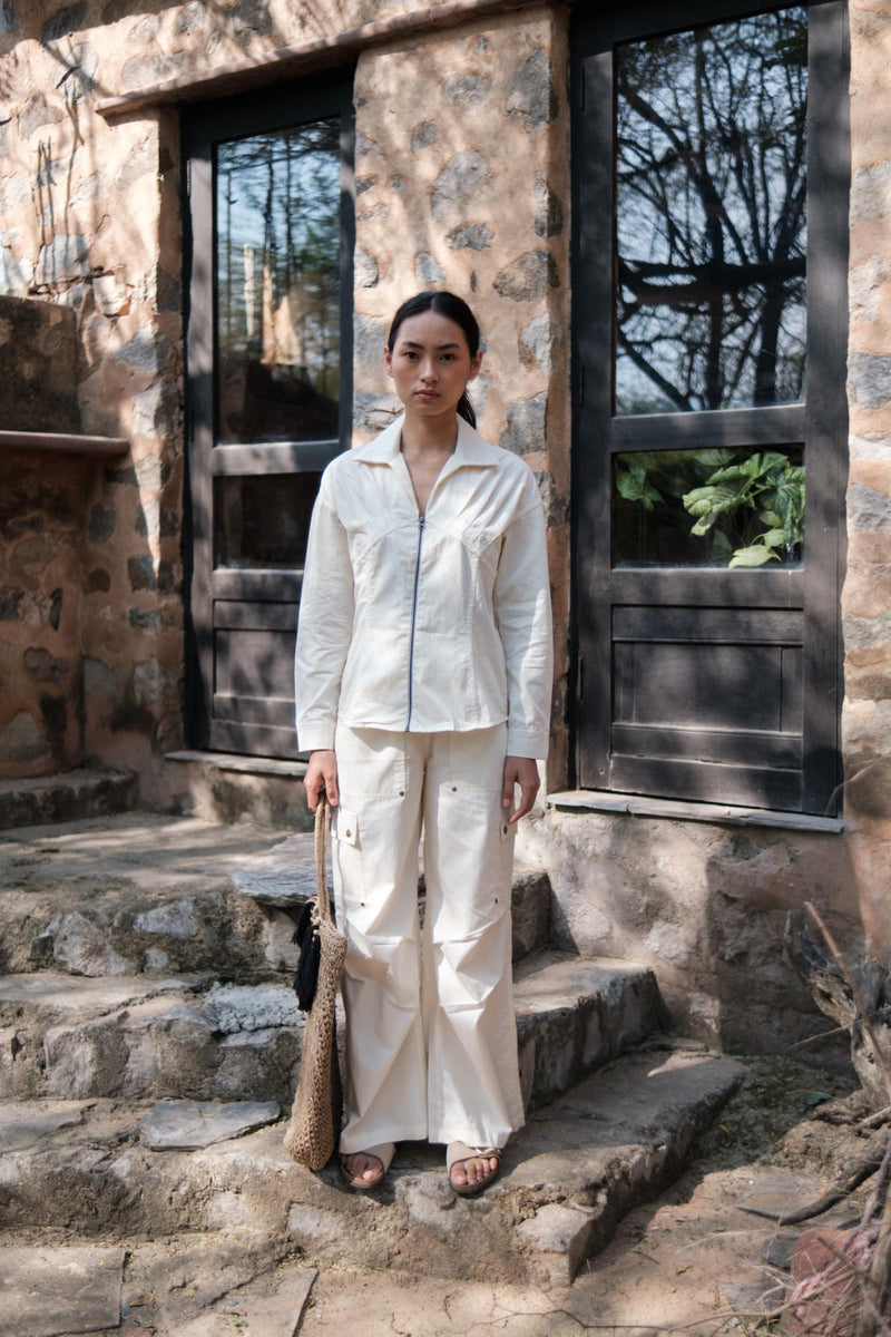 Arizona Shirt-Ecru cotton by The Terra Tribe in ecru color for women in Singapore