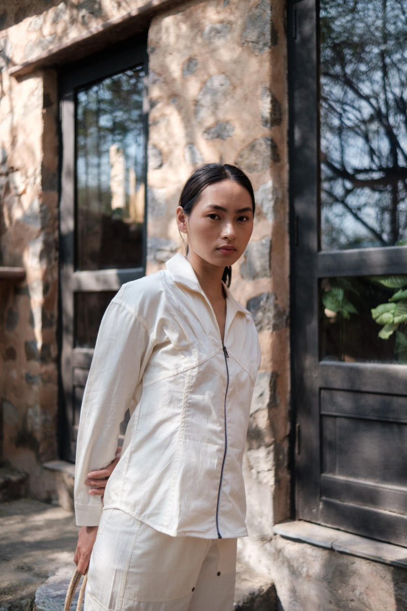 Arizona Shirt-Ecru cotton by The Terra Tribe in ecru color for women in Singapore