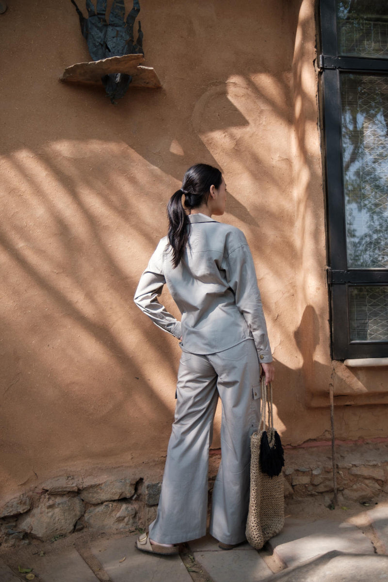 Arizona Shirt-Grey cotton by The Terra Tribe in grey color for women in Singapore