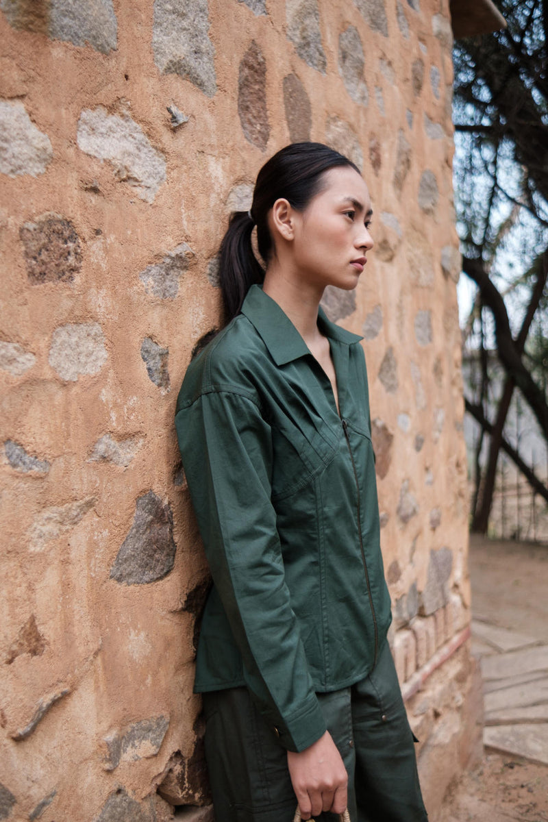 Arizona Shirt-Deep Green cotton by The Terra Tribe in green color for women in Singapore