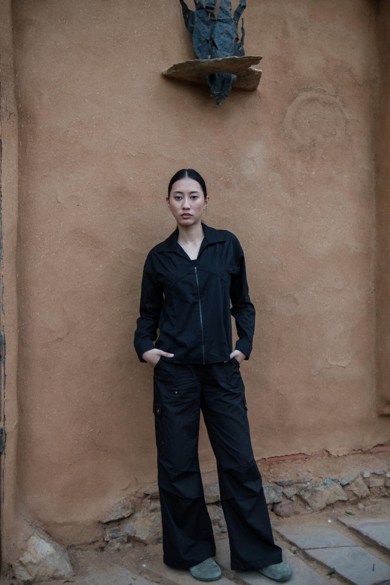 Arizona Shirt-Black cotton by The Terra Tribe in black color for women in Singapore