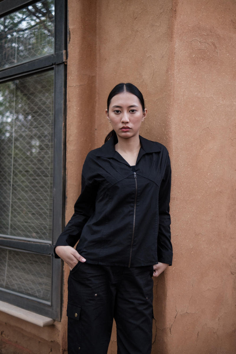 Arizona Shirt-Black cotton by The Terra Tribe in black color for women in Singapore