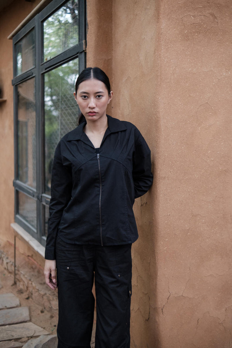 Arizona Shirt-Black cotton by The Terra Tribe in black color for women in Singapore
