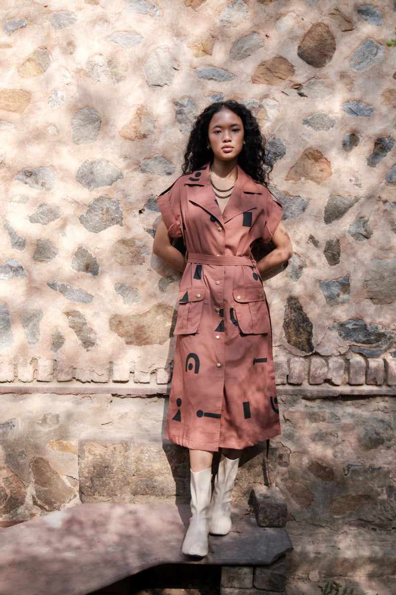 Harajuku Trench-Copper Triangle Printed cotton by The Terra Tribe for women in Singapore