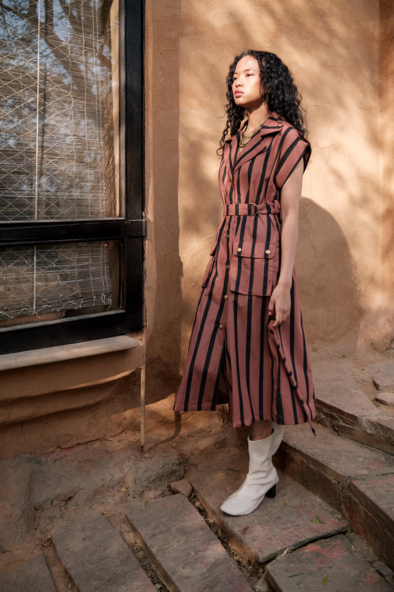 Harajuku Trench-Copper Stripes cotton by The Terra Tribe for women in Singapore