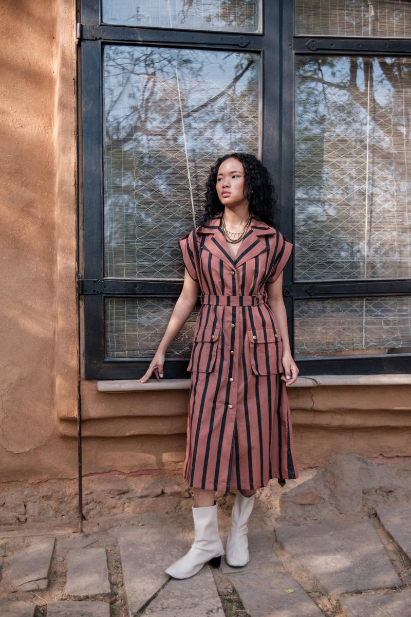 Harajuku Trench-Copper Stripes cotton by The Terra Tribe for women in Singapore