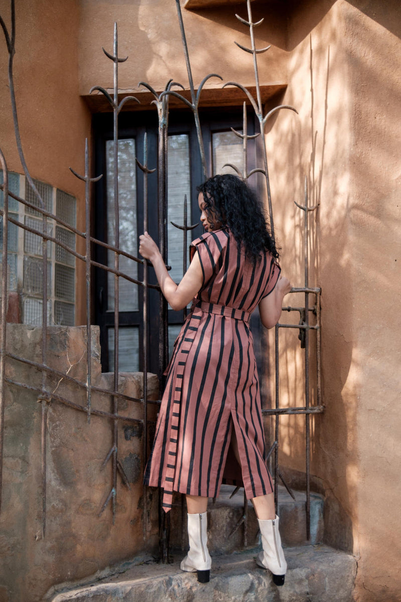 Harajuku Trench-Copper Stripes cotton by The Terra Tribe for women in Singapore