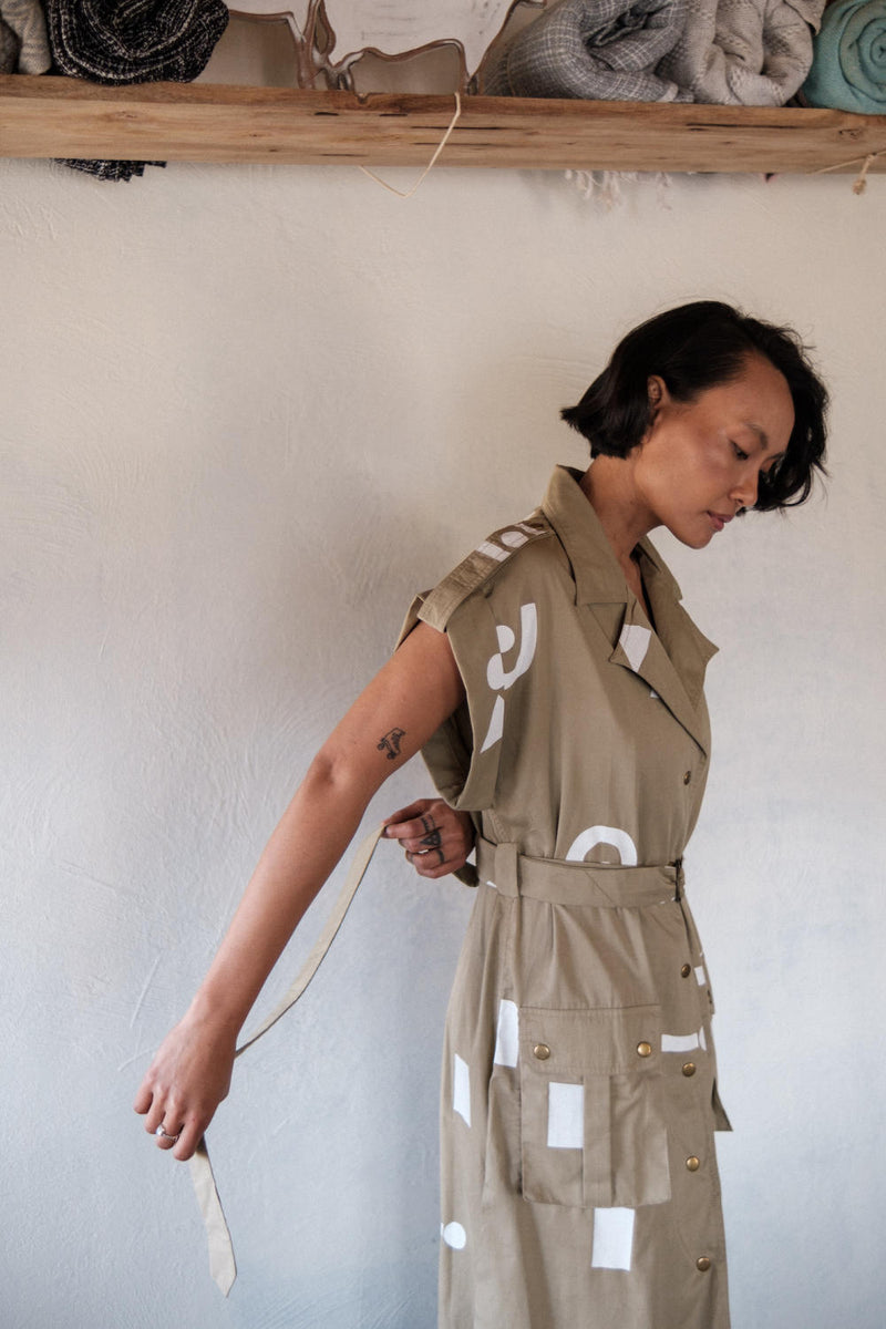 Harajuku Trench-Khaki Triangle Printed cotton by The Terra Tribe for women in Singapore