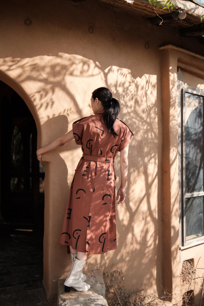 Harajuku Trench-Copper Line Printed cotton by The Terra Tribe for women in Singapore