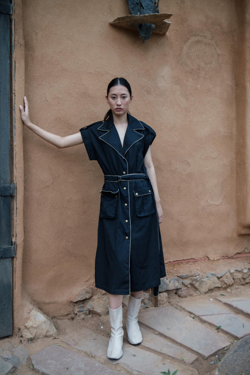 Harajuku Trench-Black cotton by The Terra Tribe in black color for women in Singapore