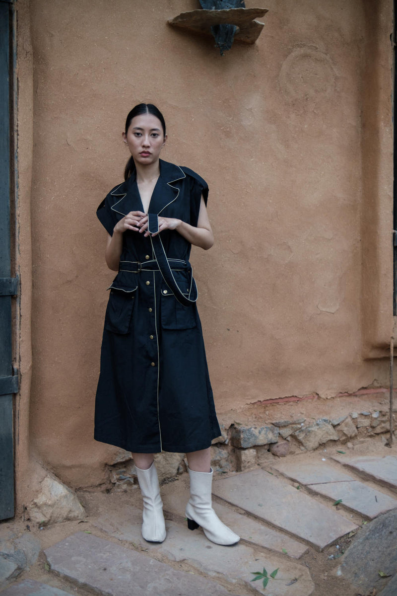 Harajuku Trench-Black cotton by The Terra Tribe in black color for women in Singapore