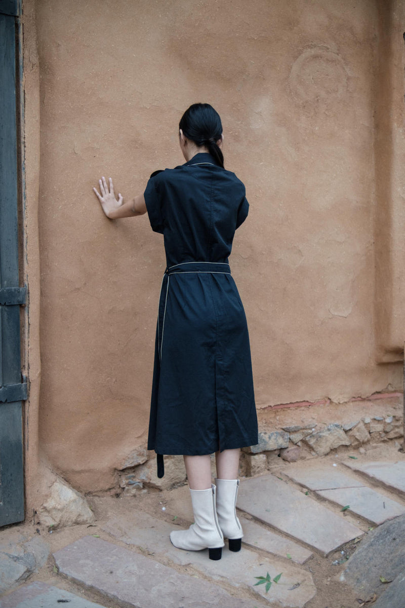 Harajuku Trench-Black cotton by The Terra Tribe in black color for women in Singapore