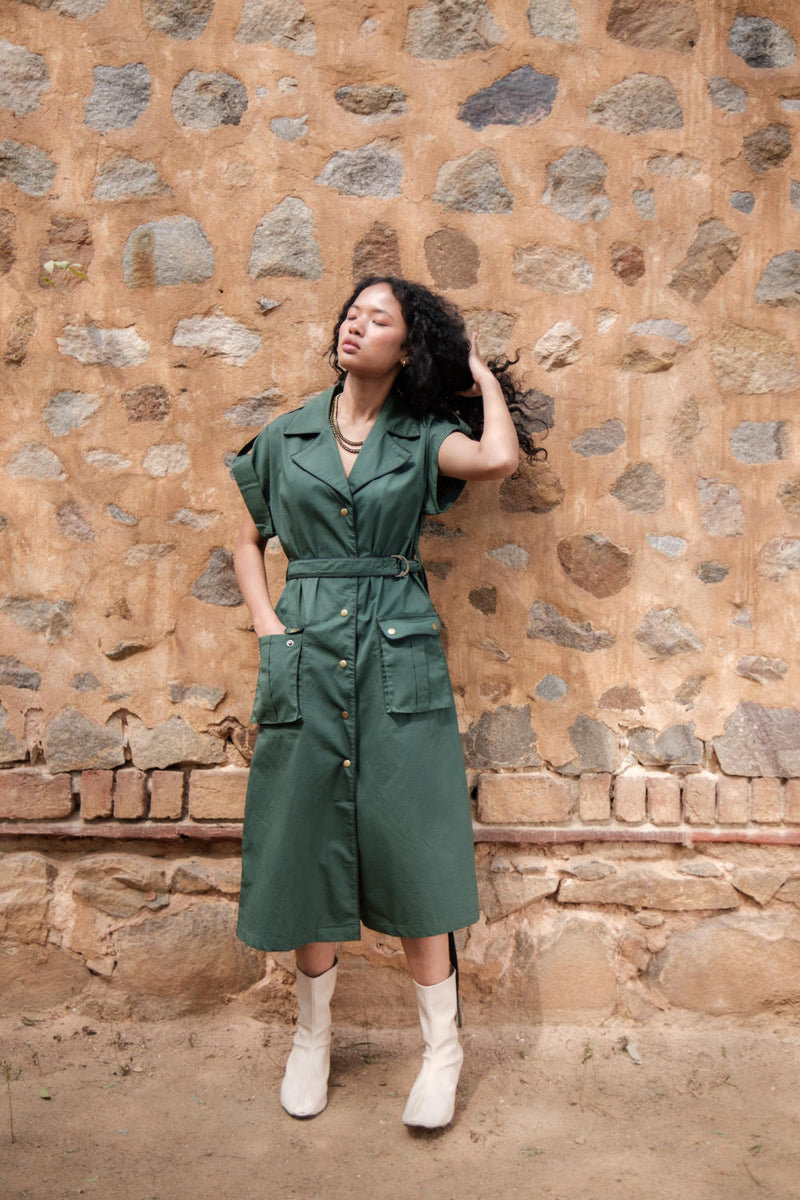 Harajuku Trench-Deep Green cotton by The Terra Tribe in green color for women in Singapore