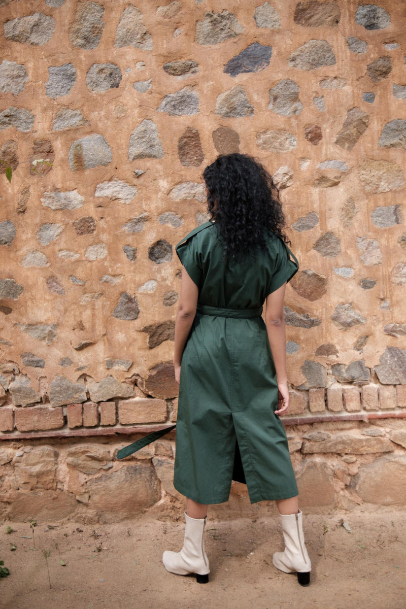 Harajuku Trench-Deep Green cotton by The Terra Tribe in green color for women in Singapore