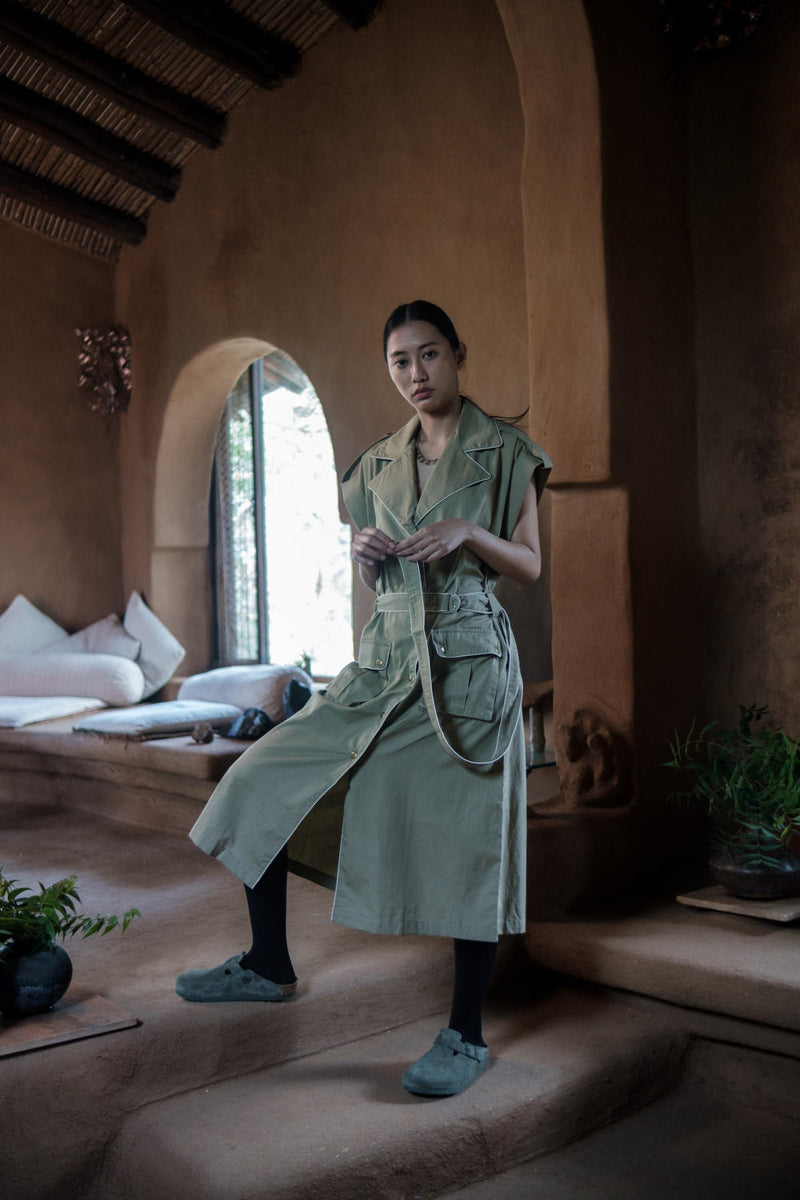 Harajuku Trench-Khaki cotton by The Terra Tribe for women in Singapore