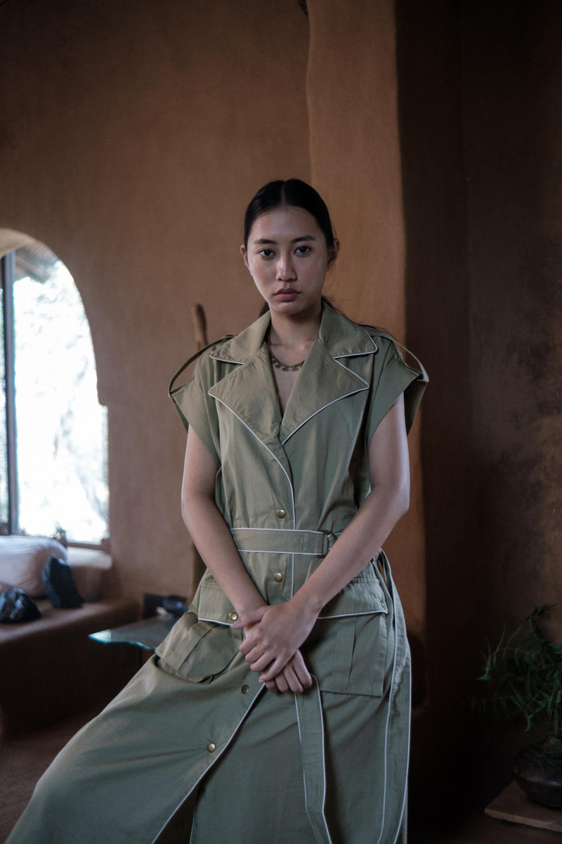 Harajuku Trench-Khaki cotton by The Terra Tribe for women in Singapore