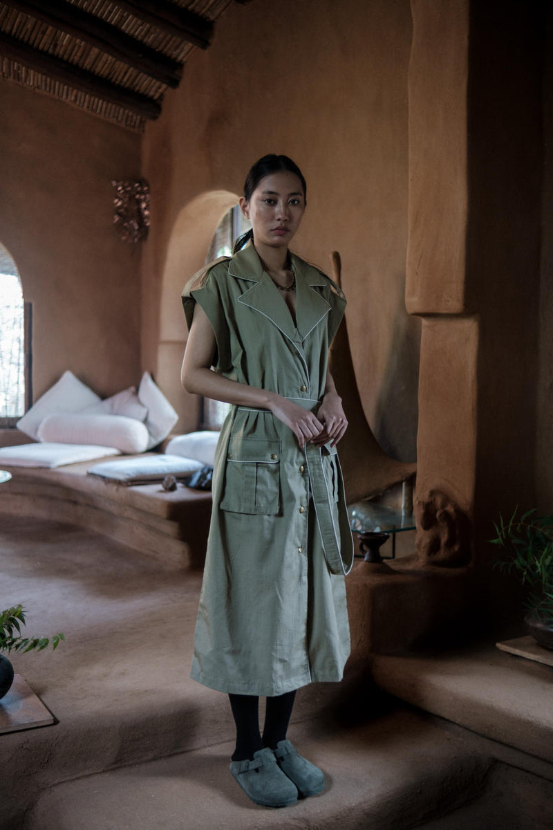 Harajuku Trench-Khaki cotton by The Terra Tribe for women in Singapore