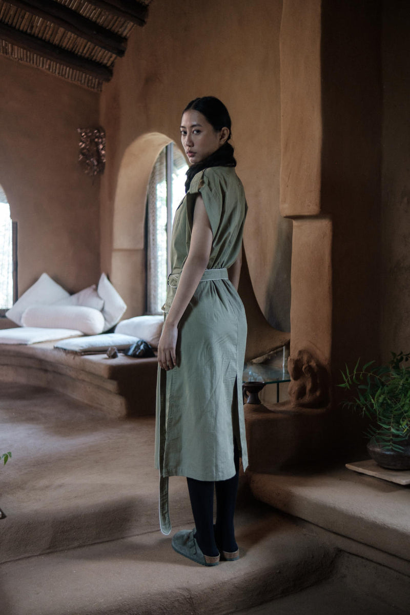 Harajuku Trench-Khaki cotton by The Terra Tribe for women in Singapore