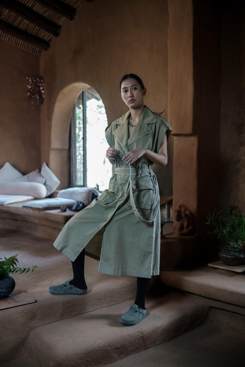 Harajuku Trench-Khaki cotton by The Terra Tribe for women in Singapore
