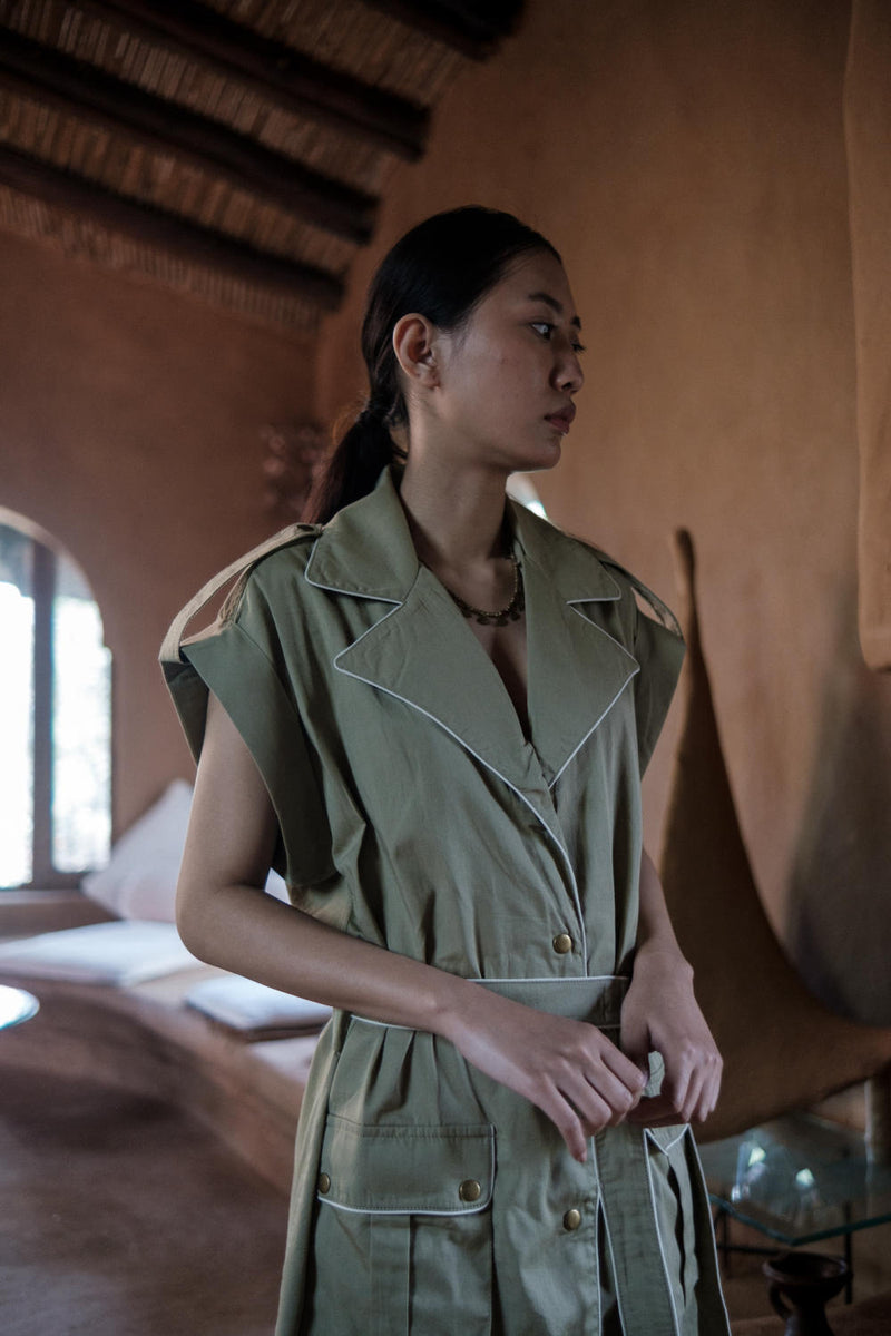 Harajuku Trench-Khaki cotton by The Terra Tribe for women in Singapore