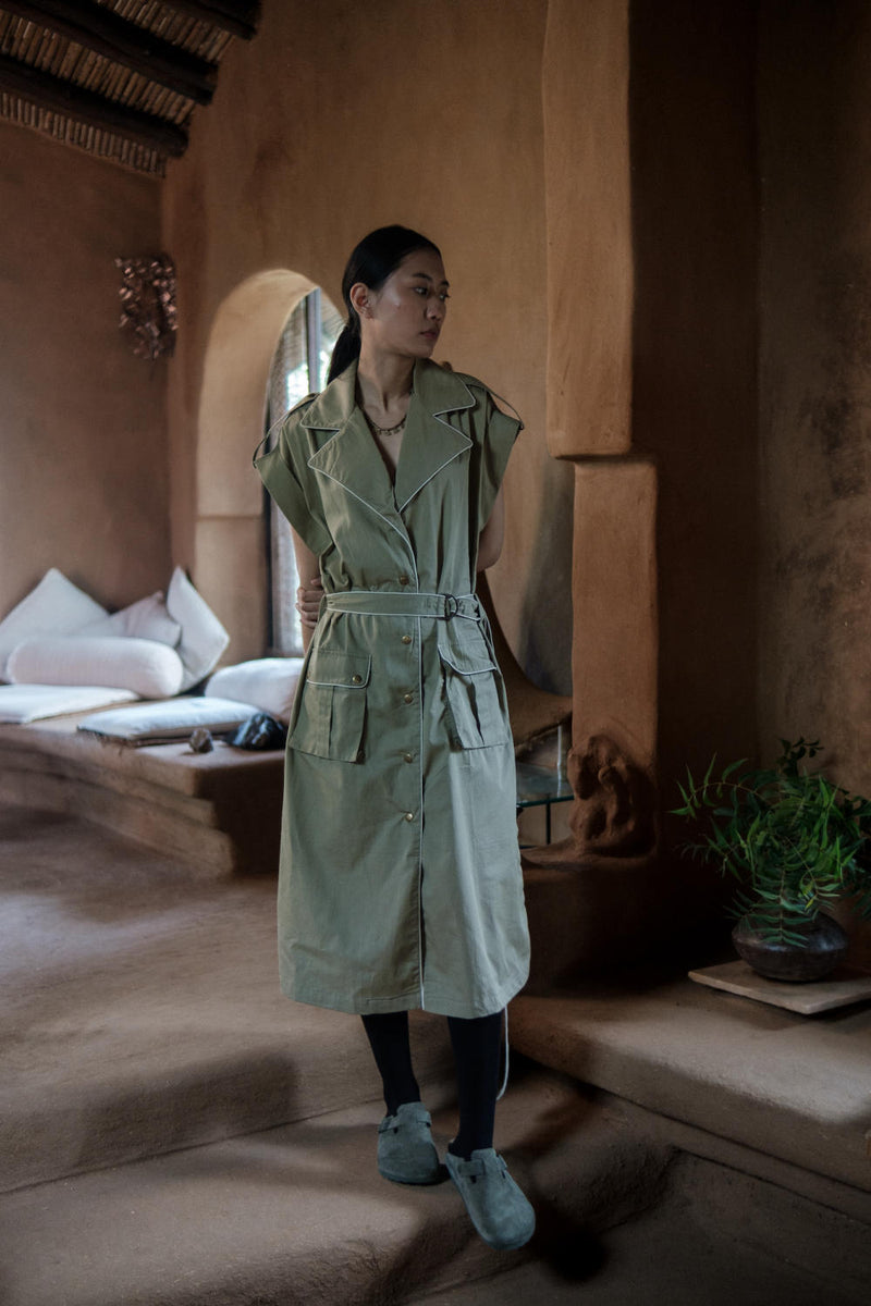 Harajuku Trench-Khaki cotton by The Terra Tribe for women in Singapore