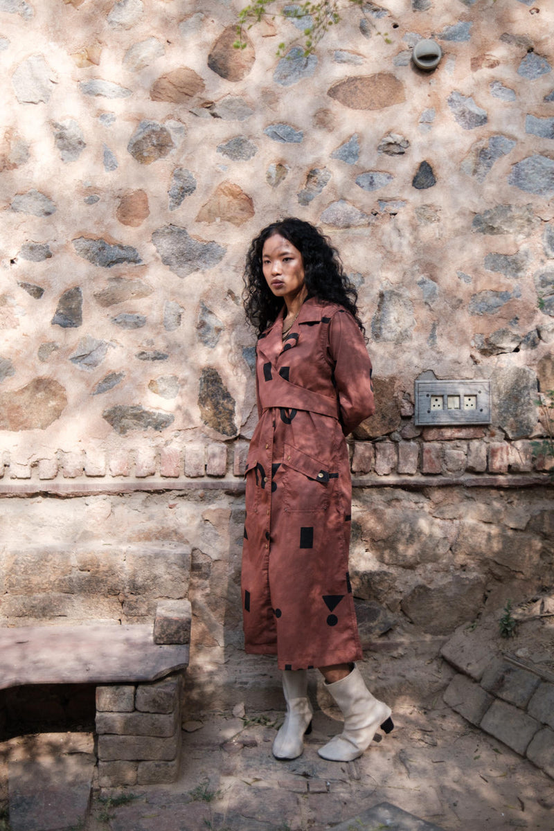 Copenhagen Trench-Copper Triangle Printed cotton by The Terra Tribe for women in Singapore